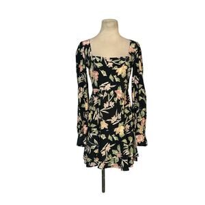Yumi Kim black green floral long sleeves mini dress size 4 - Small